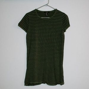Green and Black Striped T-Shirt Dress